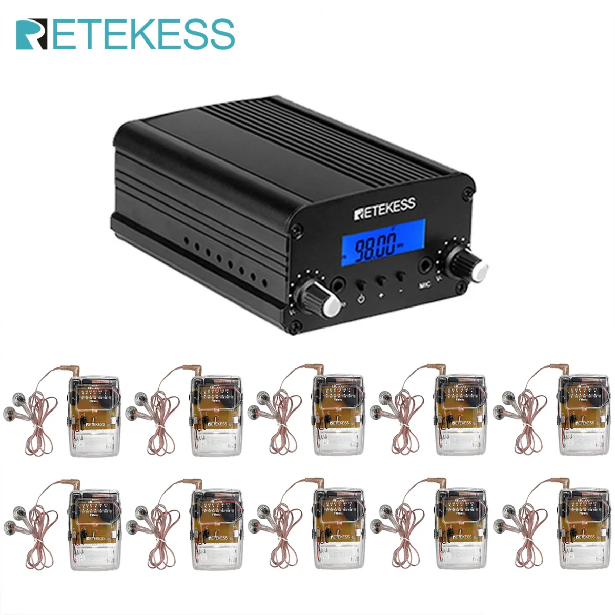 

Retekess TR509 Wireless FM Transmitter Broadcast Stereo Radio Station+10pcs TR624 Radio For Drive-ine Church Meeting Translation