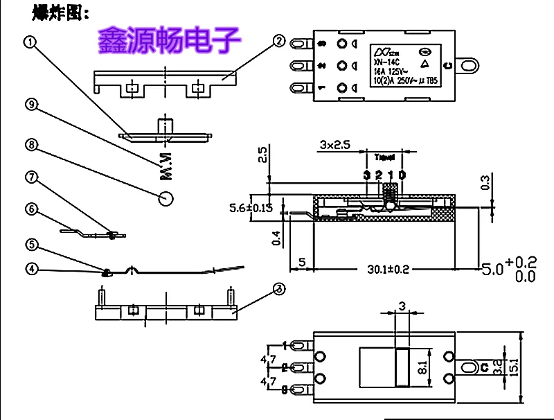 Original new 100% XN-14C toggle switch hair dryer switch curler switch 10A high current 4pin 3 gear