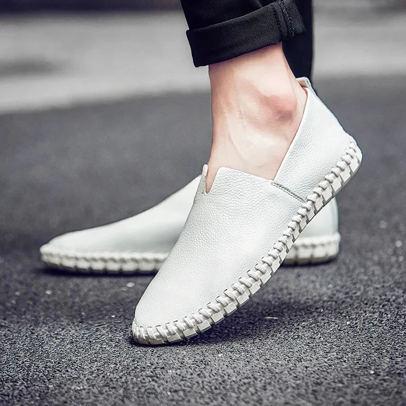 Size 48 49 Genuine Leather Flat Shoes Men Casual White Cowhide Sneaker Male Comfy Driving Loafers Business Dress Shoes Moccasins