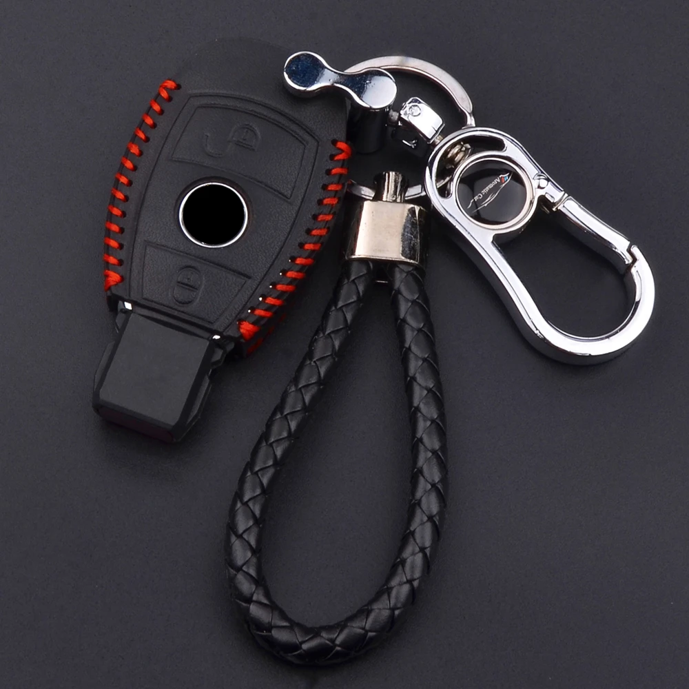 Leather Key Cover Car Key Case For Mercedes Benz W203 W210 W211 W124 W202 W204 W212 W176 AMG Accessories Keychain Holder Keyring