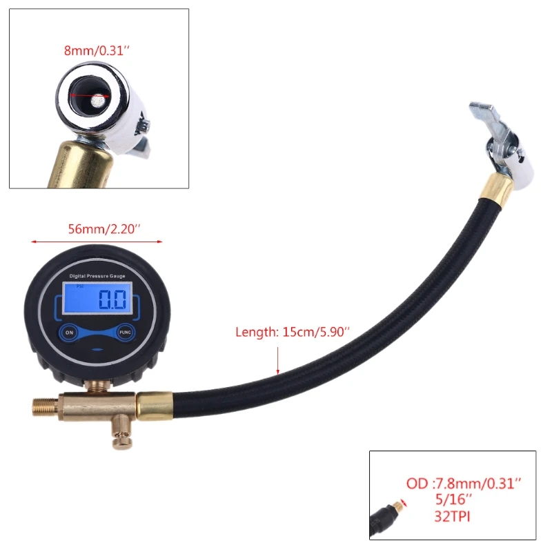 Digital Car Tire Pressure Gauge Air Compressor Inflating Tube Hose w Deflation E5BE