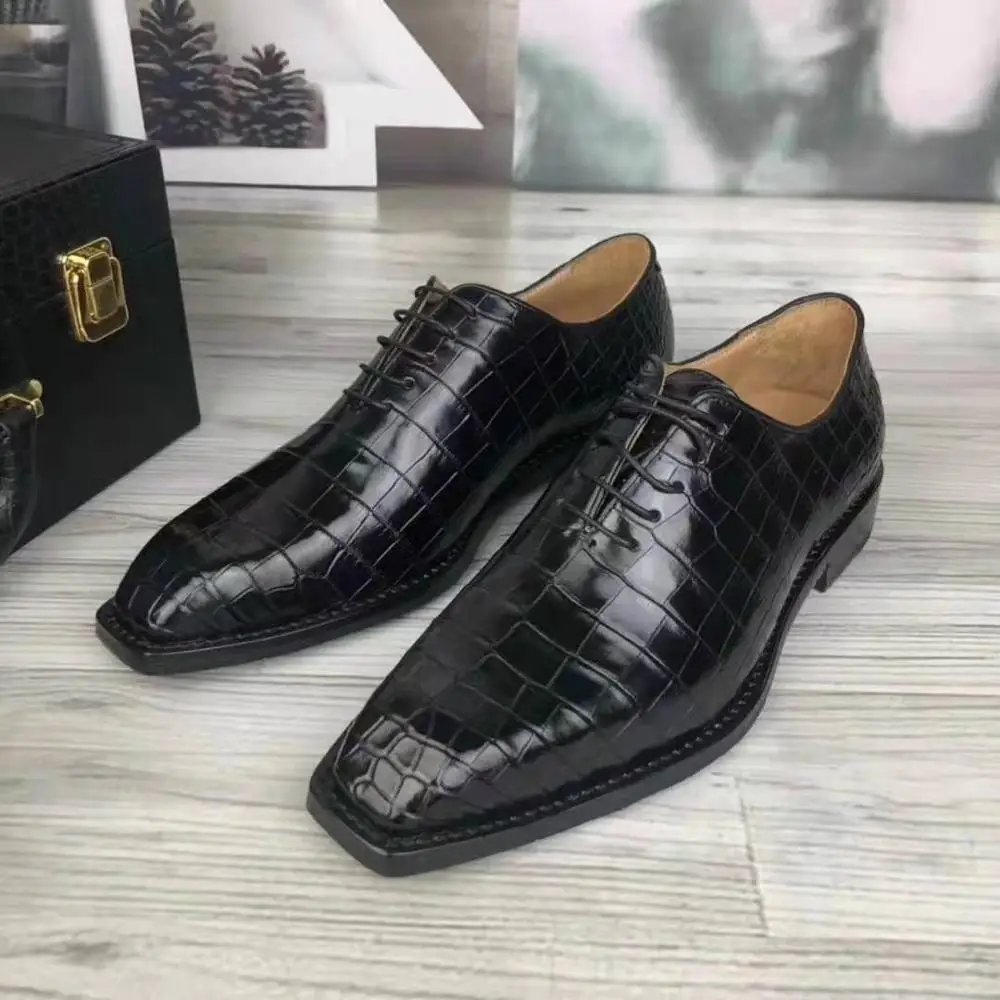 Zapatos de piel de cocodrilo auténtica para hombre, calzado de vestir de negocios, de moda, con forro de piel de vaca, 100%