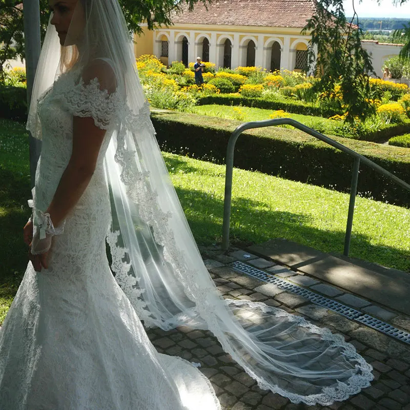 2.5m novo branco marfim véus de casamento 2 camadas tule rendas véu nupcial apliques longo véu casamento veu de noiva