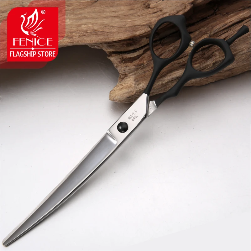 Fenice 7.5/8.0/ 9.0 inch Professional Pet Grooming Scissors Safety Dog Shears Hair Cutting Curved Scissors with Comb