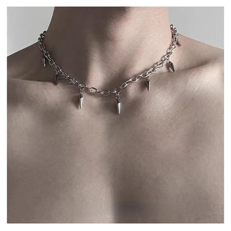 

Stainless Steel Punk Rivet Chain Chokers Necklaces For Men Punk Goth Choker Spike Necklace Rock Statement Jewelry Gifts