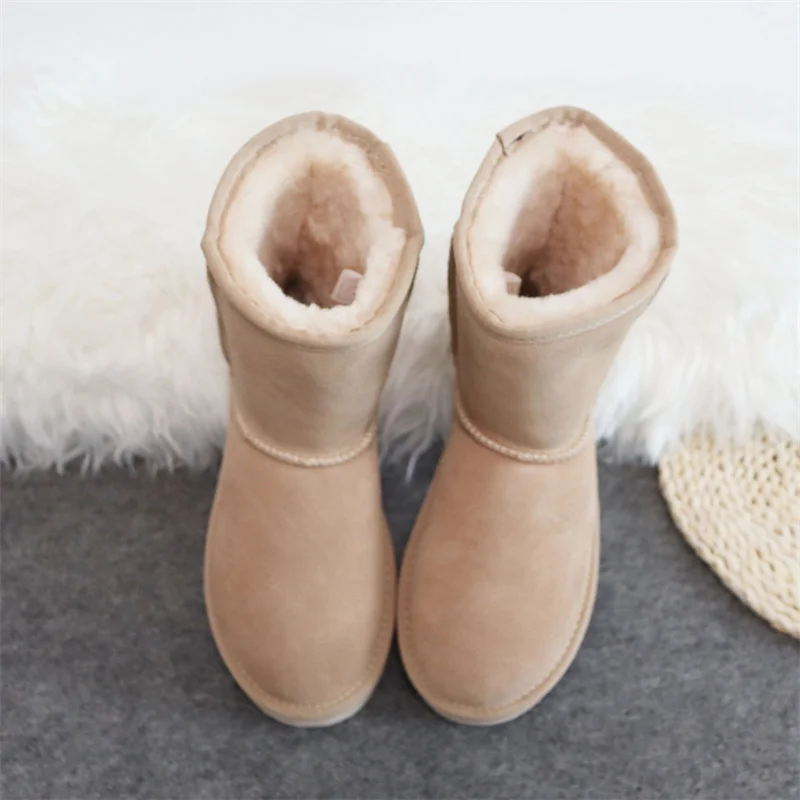 New Natural Fur Inside 2023 New Genuine Cowhide Leather Snow Boots Shoes Women Waterproof Boots Warm Winter Boots Women Shoes