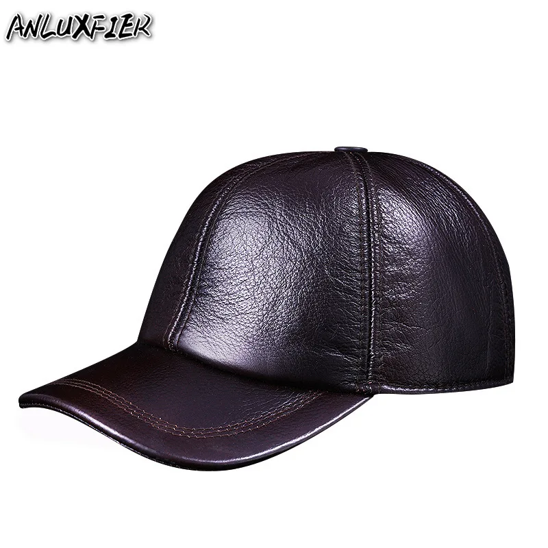 B-9482 Men's Genuine Leather Hat Winter Warm Baseball Cap Male Leather Ear Protection Cap Men's Business Top-grade Hat