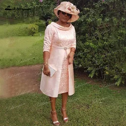 Elegante Thee Lengte Moeder Van De Bruid Jurk Bruidegom Lace Jurken Vestido De Noit Kom Hals Vintage Formele Jurk Voor wedding Party