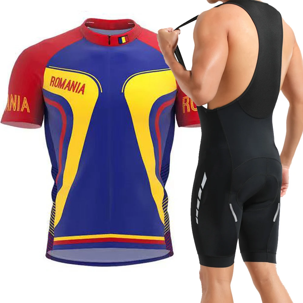 

New Summer Romania National Flag Cycling Jersey Sets Blue Bike Clothing Wear Bib Shorts Gel Pad Maillot Ciclismo