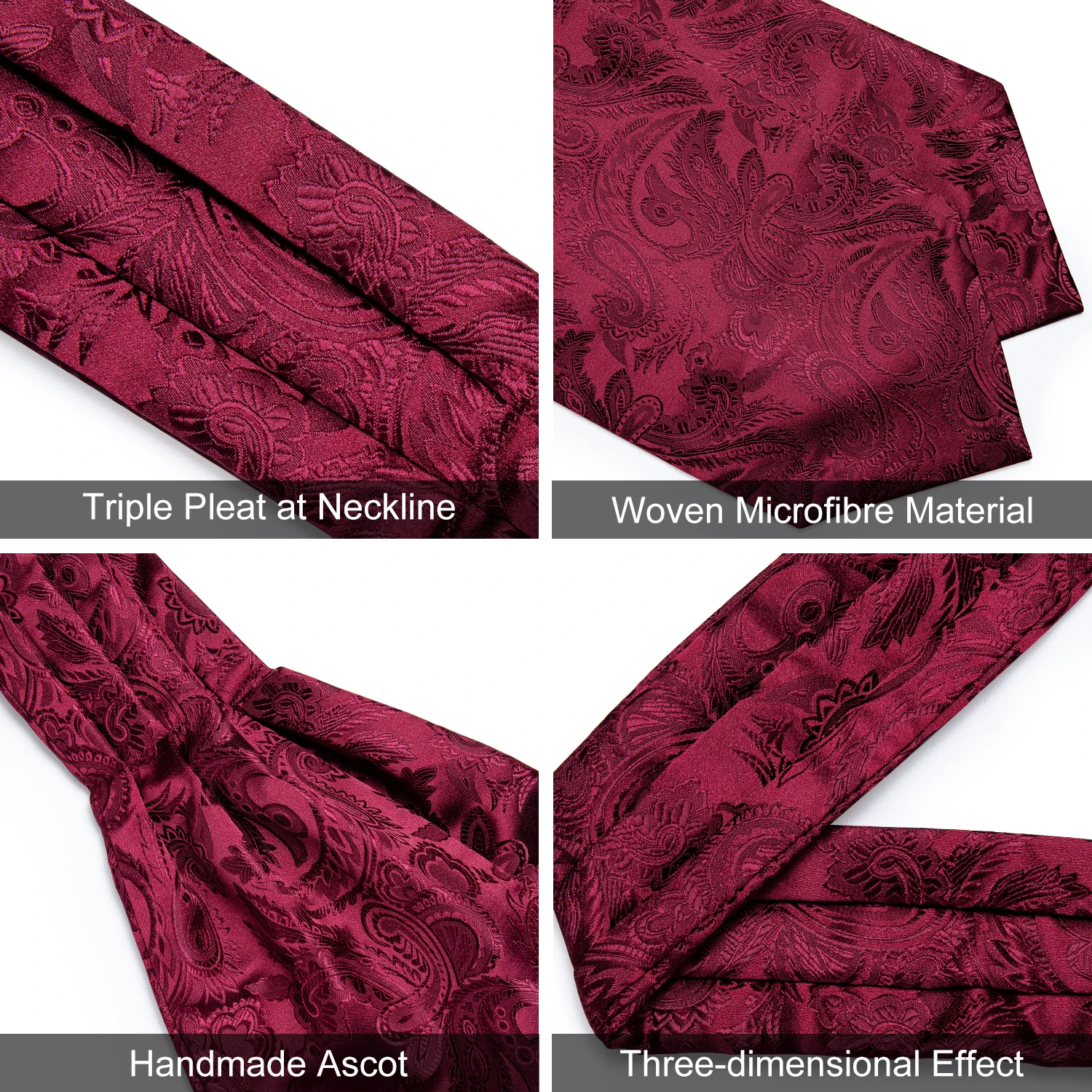 Burgund Rot Paisley Männer Vintage Ascot Krawatte Hochzeit Formale Krawatte Ascot Luxus Krawatte Hanky Manschettenknöpfe Ring Set Für Party DiBanGu