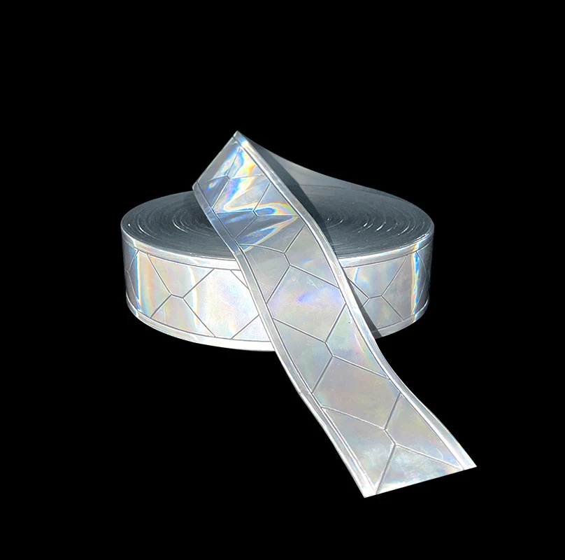 VOOFENG Grey Microprismatic Reflective PVC Tape Sewing on Reflective Clothes Bag Embossing Rhombus Pattern Warning Tape 5CMX50M