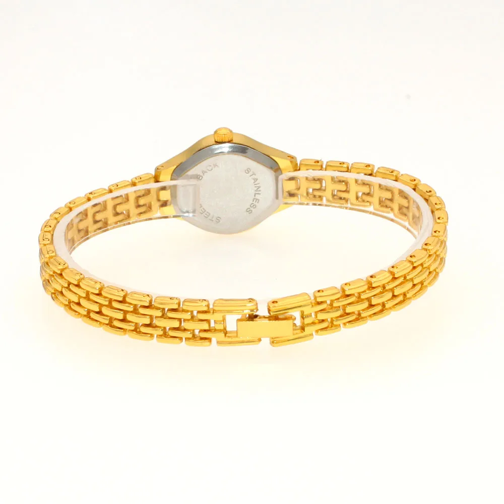 Relógio bonito feminino dourado quartz, relógio com pulseira pequeno mostrador popular para mulheres elegantes