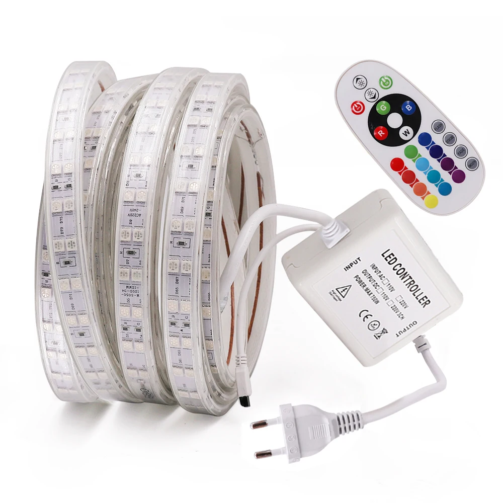 220V 110V RGB LED Strip Light Waterproof 5050 Double Row 120LED/m Super Bright Flexible Led Ribbon 1m 5m 10m 20m 25m 50m 100m