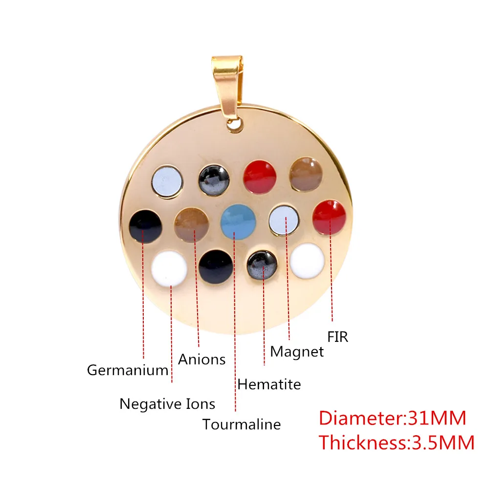 EBUTY Stainless Steel Pendants Charms Energy Elegant Tourmaline Magnet Jewelry Fashion Gold Health 7 in 1 with Gift Box