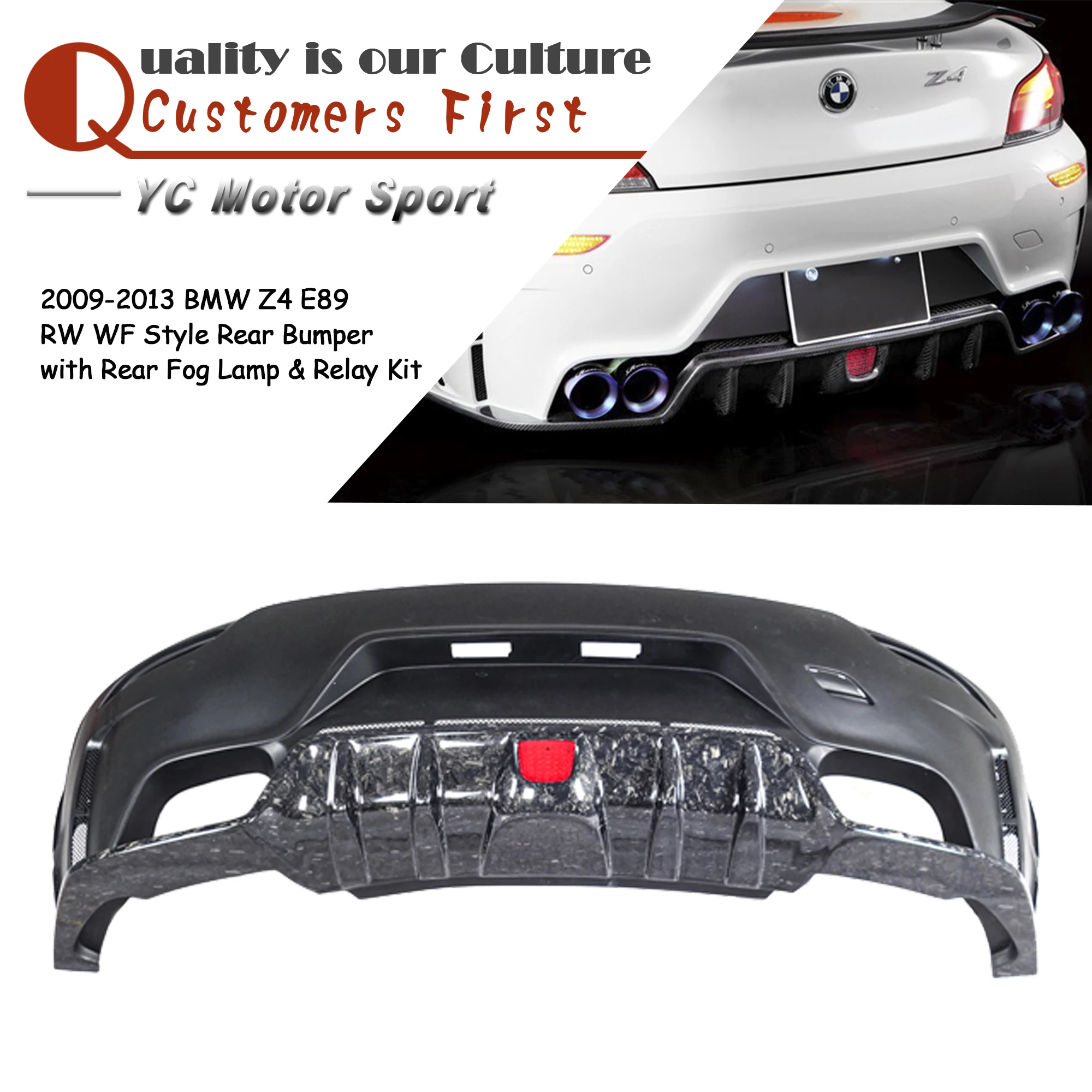 Car Accessories Portion Forged Carbon RW White WF ED Style Rear Bumper Fit For 2009-2013 Z4 E89 Rear Bumper With Rear Fog Lamp