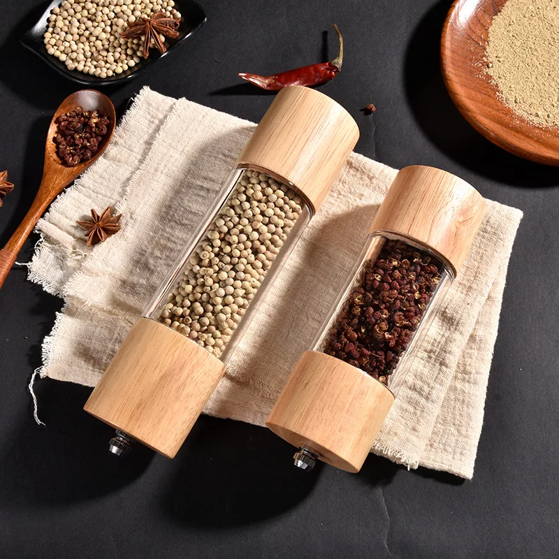 Wooden Manual Salt Pepper Mill Grinder With Adjustable Ceramic Core Salt Grinder And Pepper Mill Acrylic Kitchen Accessories New