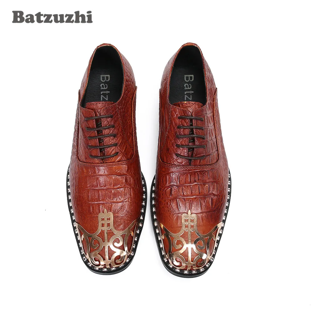 

Batzuzhi Italian Type Fashion Men's Shoes Special Metal Toe Brown/Black Leather Dress Shoes Men Formal Business Zapatos Hombre