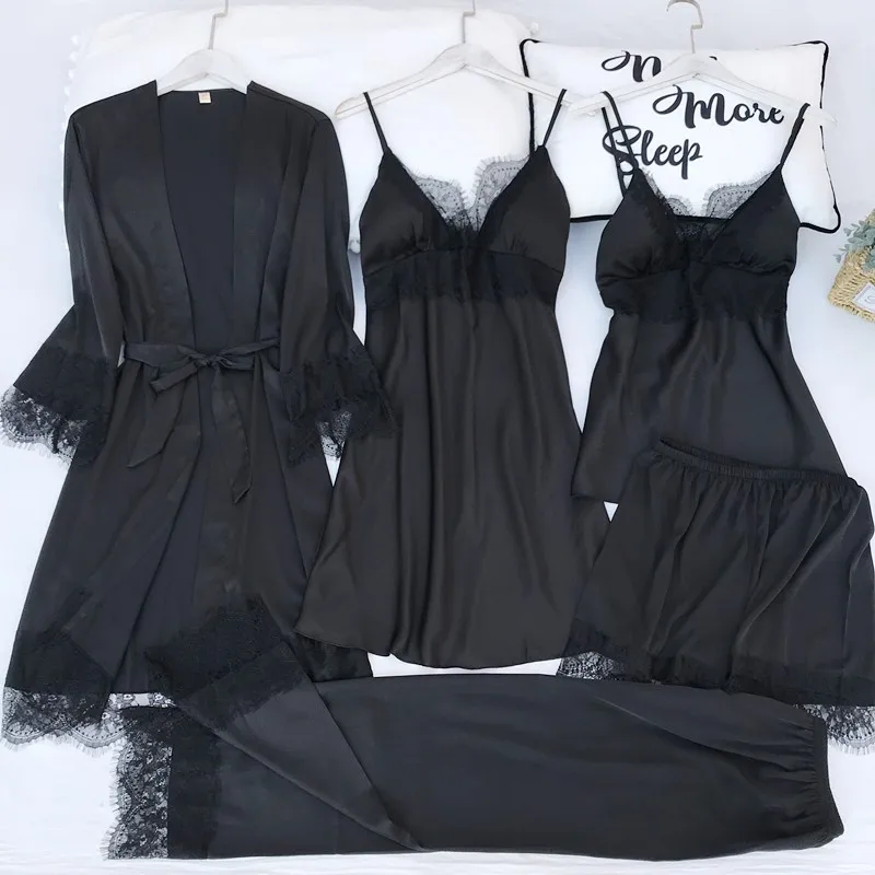 Women Nighty&Robe SET Kimono Gown Bride Bridesmaid Wedding Robe Sleepwear Suit Satin SEXY Lace Nightwear Casual Loose Nightgown