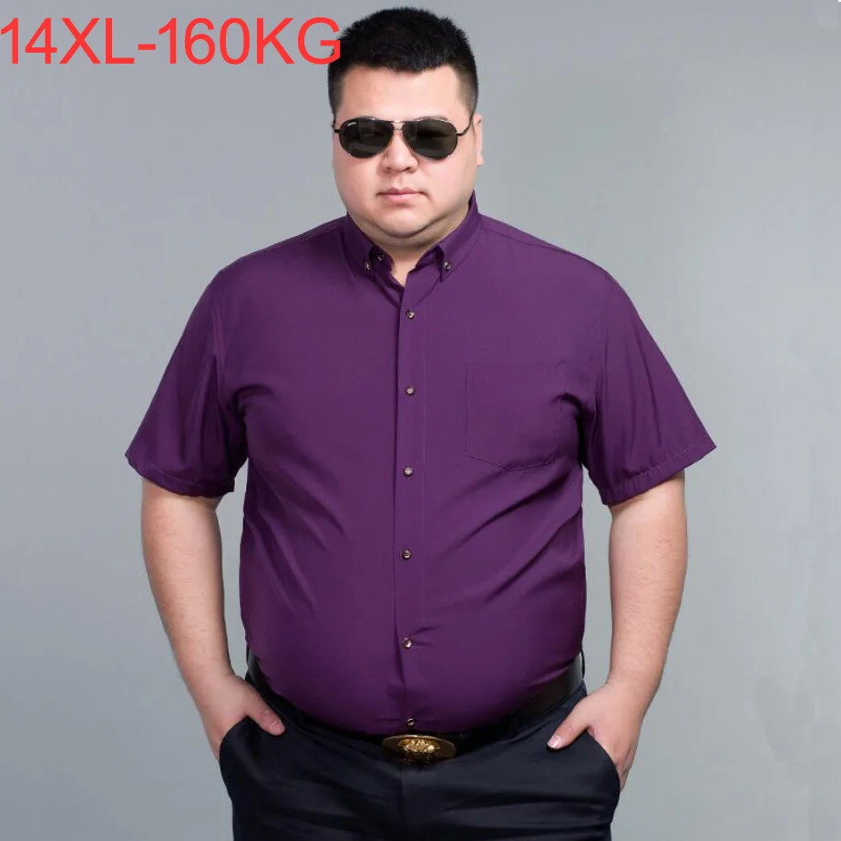 Summer Men Shirt short Sleeve purple Black Blue Business formal oversize Large Size 10XL 12XL 14XL office dress wedding Shirt 70