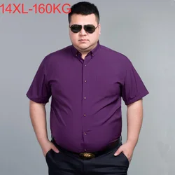 Summer Men Shirt short Sleeve purple Black Blue Business formal oversize Large Size 10XL 12XL 14XL office dress wedding Shirt 70