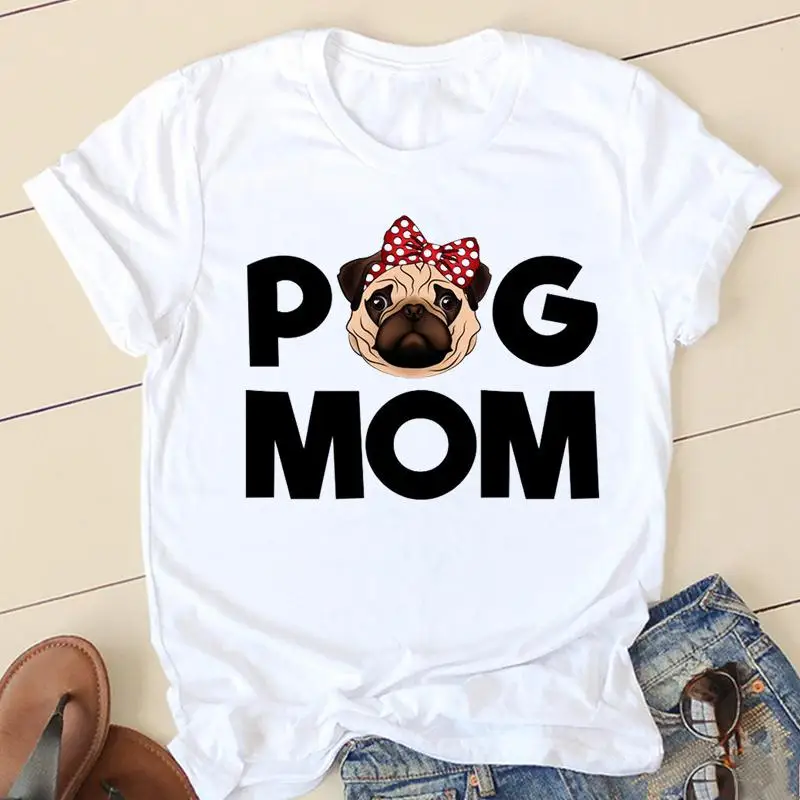 Women T-shirts 90s Love Pug Dog Ladies Fashion Clothing Short Sleeve Cartoon Clothes Spring Summer Female Tee Graphic Tshirt