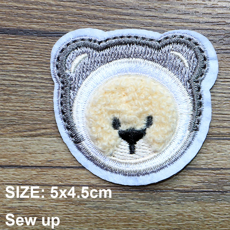 Cute Fashion Brown White Bear Chenille Icon Towel Embroidery Applique Patches for Clothing DIY Sew up Badge on the Backpack