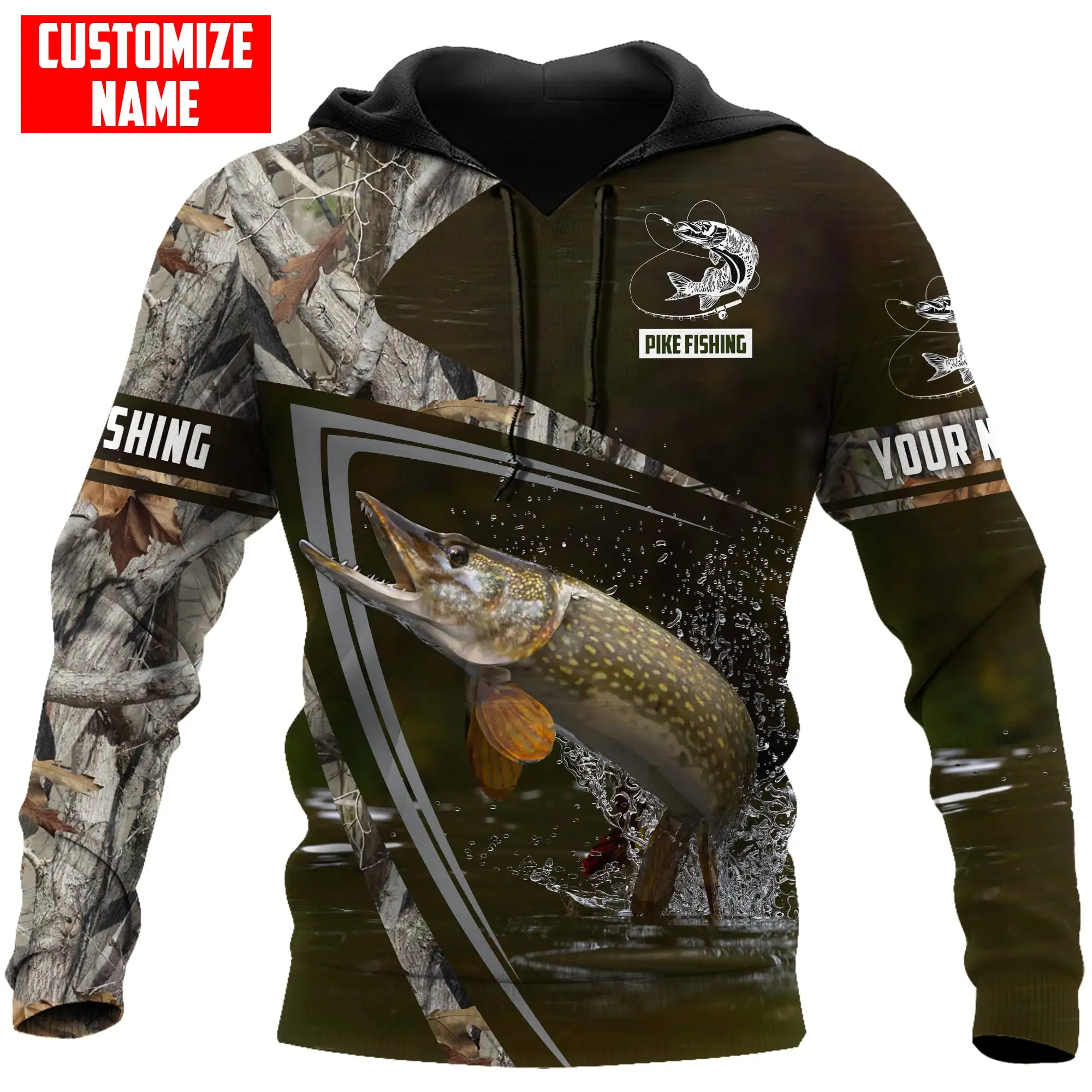 

Custom Name Pike Fisherman Fishing 3D Printed Men's Hoodie & Sweatshirt Autumn Unisex Zip Hoodies Casual sportswear KJ847