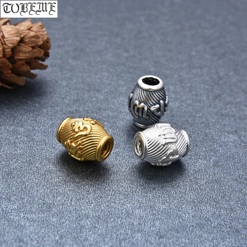 

100% 3D 999 Silver Tibetan Six Words Proverb Beads Pure Silver Buddhist OM Mantra Beads DIY Tibetan Jewelry Loose Beads