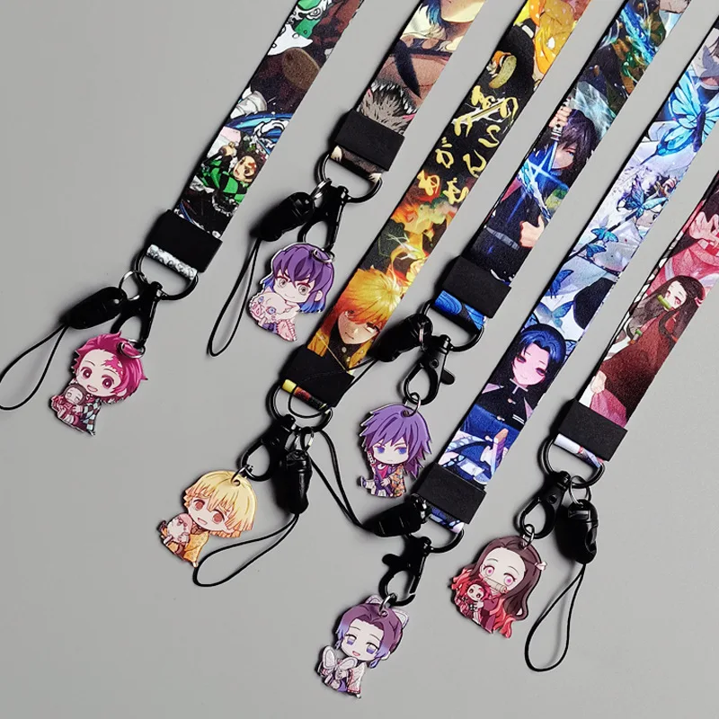 Demon Slayer Lanyard Keys Id Cell Phone Neck Strap Kamado Tanjiro Anime Action Figure Doll Kids Collection Gift Toys