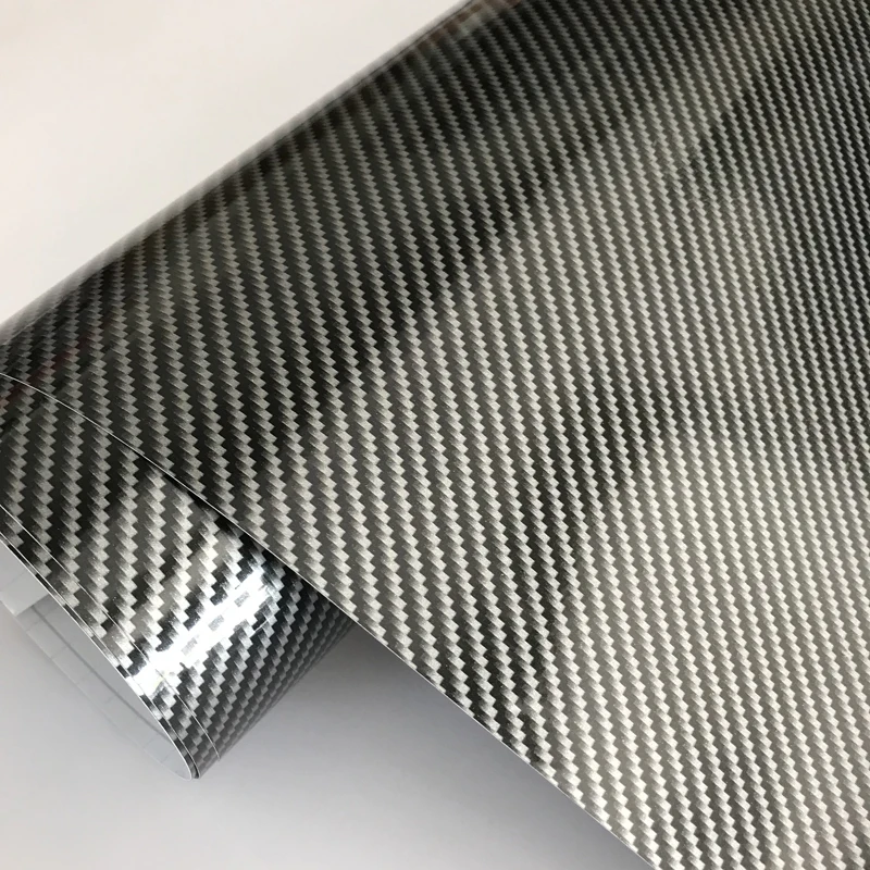 10/20/30/40/50x152cm Gloss 2D Silver Carbon Fiber Vinyl Wrap Roll with Air Release Technology DIY Stickers Decals