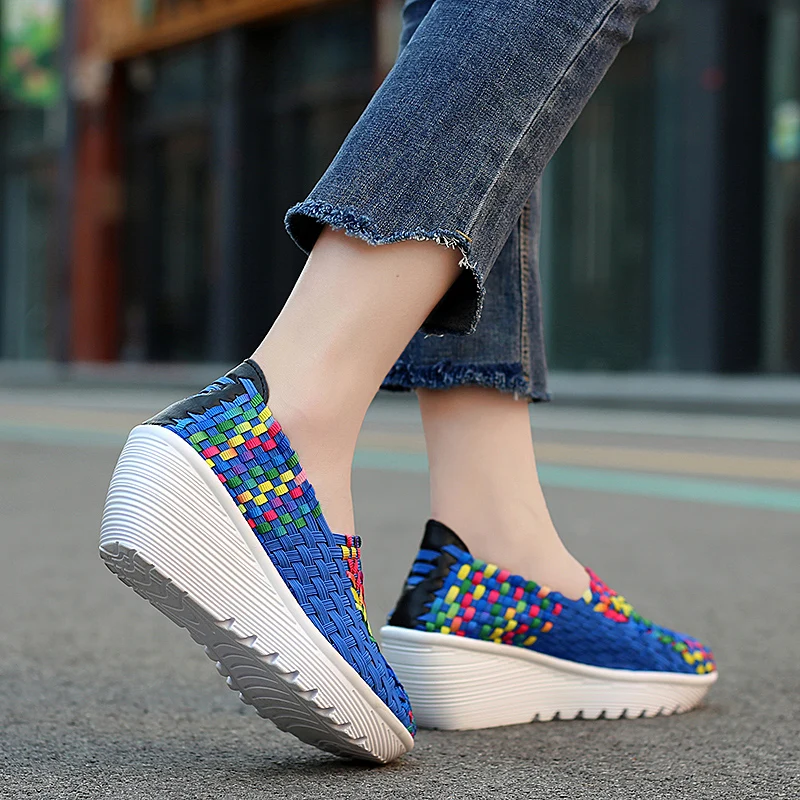 New Women Sneakers Summer Casual Shoes Woven Flat Platform Women\'s Shoes Breath Loafers Lady Footwear Soft Zapatos Plus Size 42