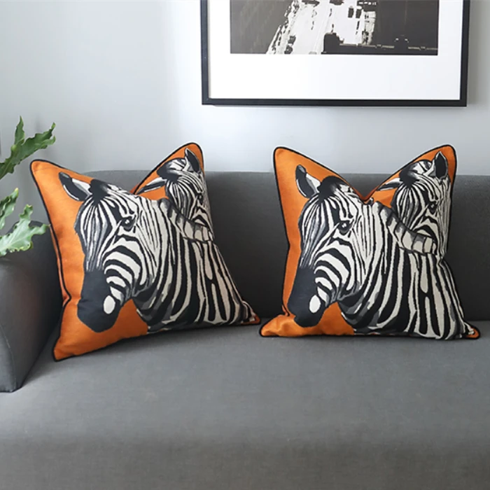 Modern Luxurious Designer Zebra Orange Woven Velvet Decorative Pillow Case Home Sofa Chair Pipping Cushion Cover 47x47cm 1pc/lot