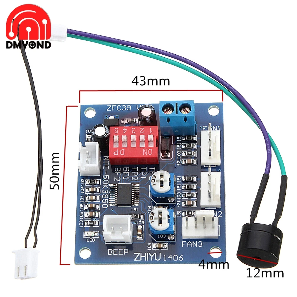 DC 12V 4 Wire High-Temp Fan Temperature Control Speed Controller CPU Module Temperature Alarm PWM PC CPU Thermostat Thermistor