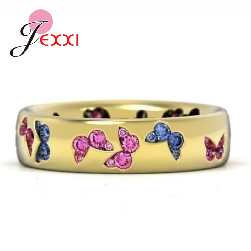 Fashion Creative Butterfly Colorful Wedding Rings for Women Elegant Multicolor Zircon 925 Sterling Silver Ring Jewelry Gift