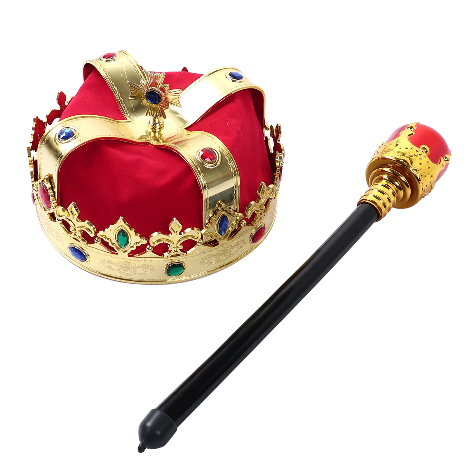 2Pcs Royal Crown and Scepter Children King Prince Cosplay Costume Accessories Party Fancy Dress Props Stage Performance Supplies