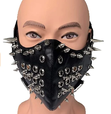 Street Dancing Protect Performance Mask Thick Cotton  Winter Warm PU Leather Bar Stage Enamel Pattern Black Long Spikes Masks