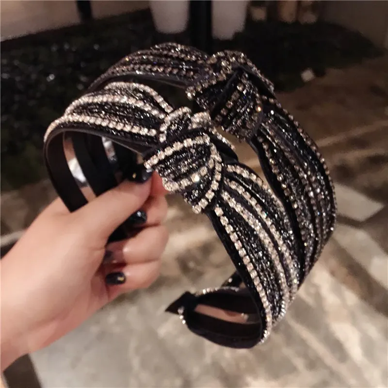 Fashion Crystal Sequins Headband Hair Hoops Shiny Full Rhinestone Diamond Knotted Hair Accessories Knot Alloy Headwrap Wholesale