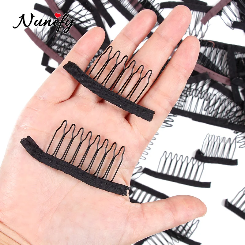 Nunify 12-24Pcs/Lot Black Wig Comb Clips With Steel Tooth Polyester Cloth Wig Accessories Styling Tools Convenient For Hair