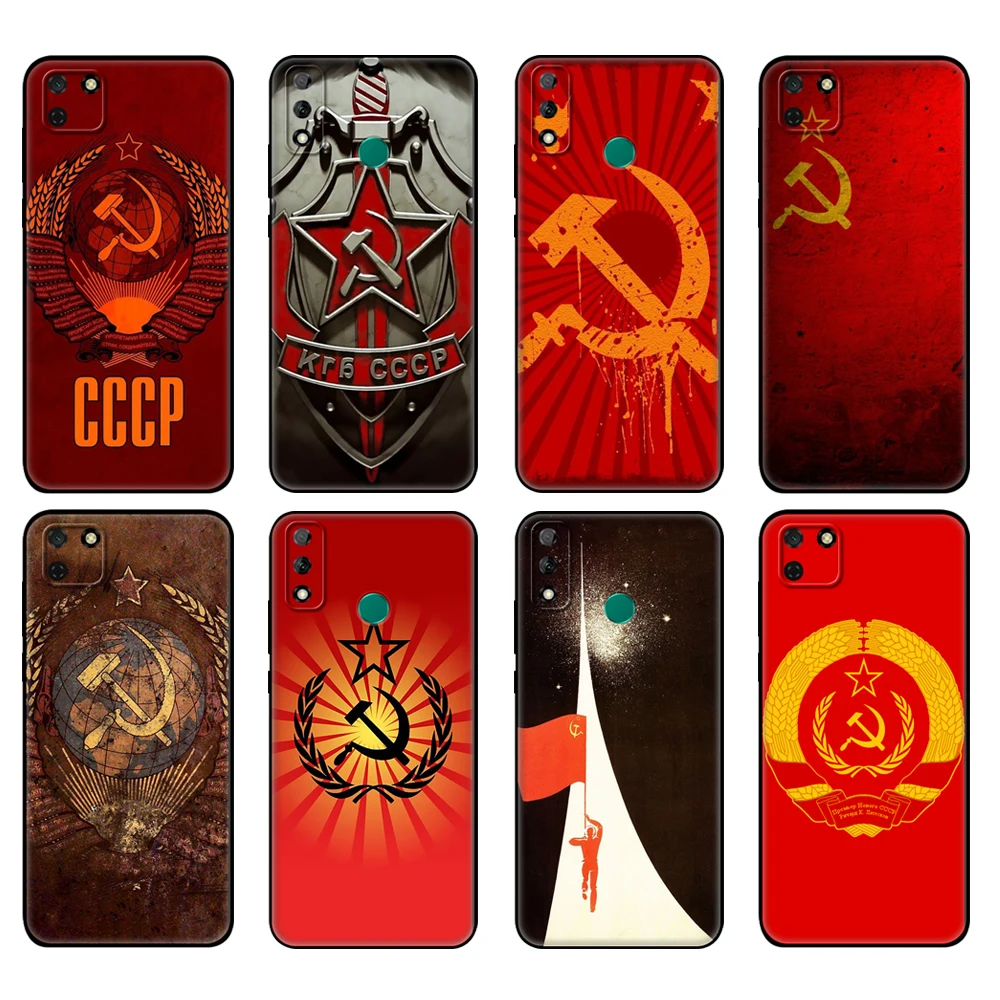 Black tpu Case For Huawei Y9S Y6S Y8S Y5P Y7P Y8P Case For Huawei Y5 lite Prime 2018 Y6 2019 Cover Soviet Union USSR Grunge Flag