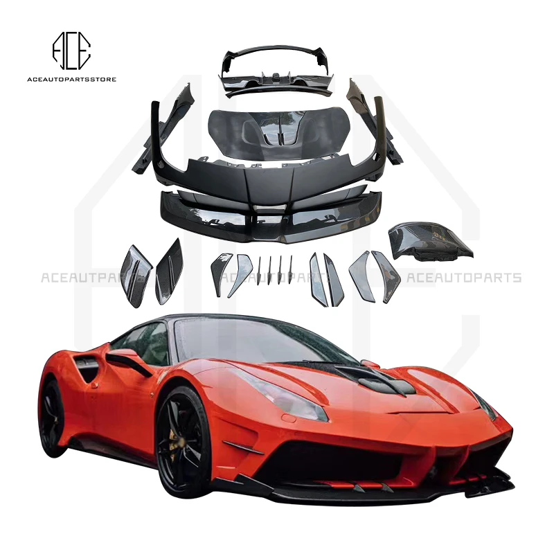 

For Ferrari 488 Carbon Fiber Body Kits Change Misha Style 488 GTB Car Engine Front Rear Bumpers Spoilers Accessories hood