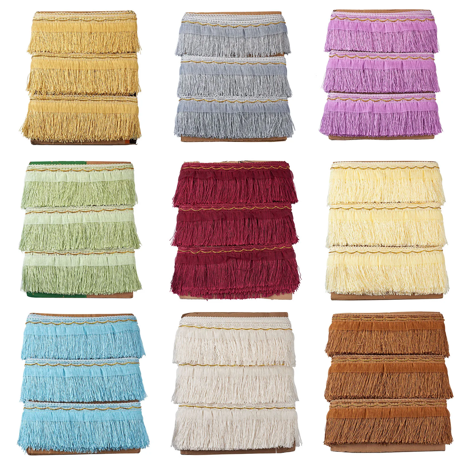 

1 Card Multicolor Polyester Tassel Fringe Trimming Curtain Decoration DIY Sewing Costume Ornament Accessories, 100x1mm, 12m/card