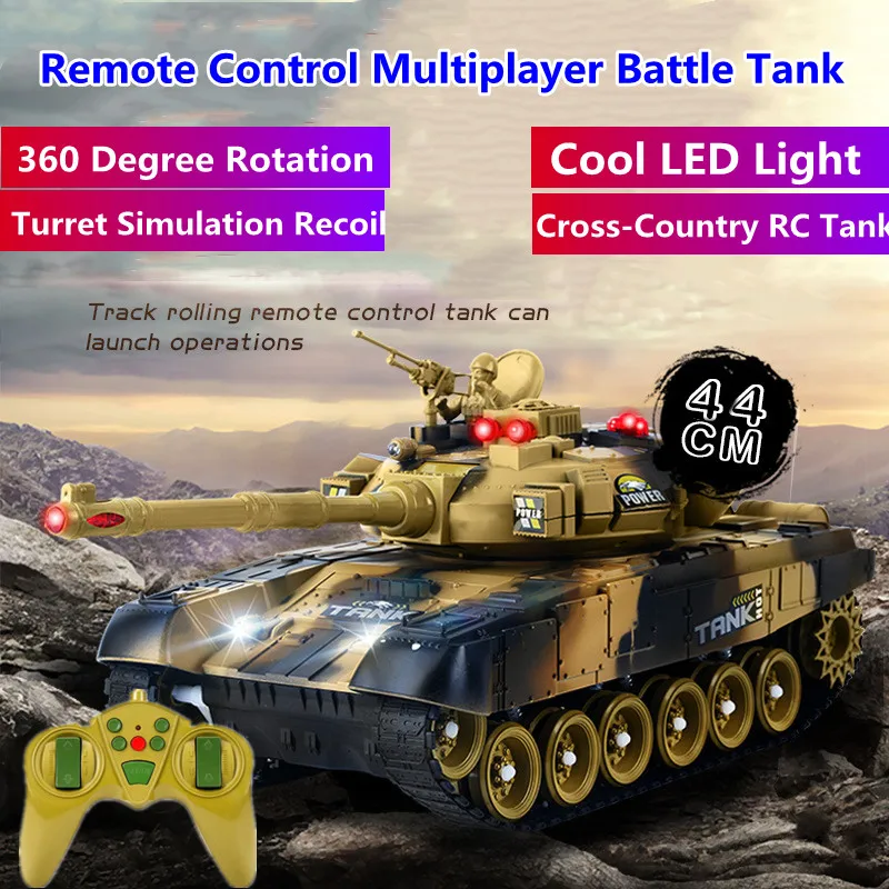 Remote Control Multiplayer Battle Tank Strong Power 360 Degree Rotation Turret Simulation Recoil Sound Cross-Country RC Tank Toy