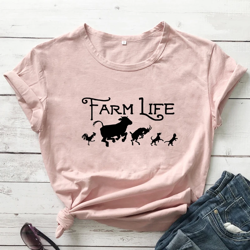 Farm Life 100% cotone t-Shirt divertente mercato degli agricoltori delle donne Tshirt abbigliamento carino Country Girl Graphic Tee Shirt Top