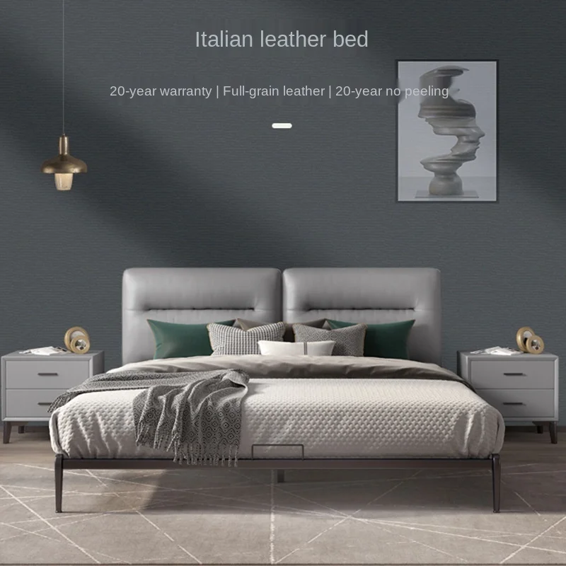 Double bed leather art bed modern Italian small household type 1.8 meters wedding bed model room