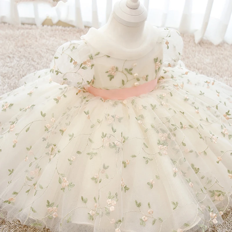 Toddler Girls 1st Birthday Clothes Flower Embroidery Baby Baptism Gown Kids Wedding Party Elegant Princess Dress Vestidos