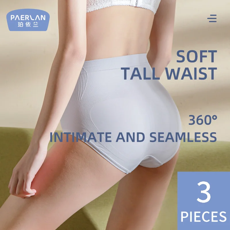 [3 Pieces]PAERLAN High-Waist-Tummy  Buttock Briefs Are Seamless And Unseamed Across The Navel