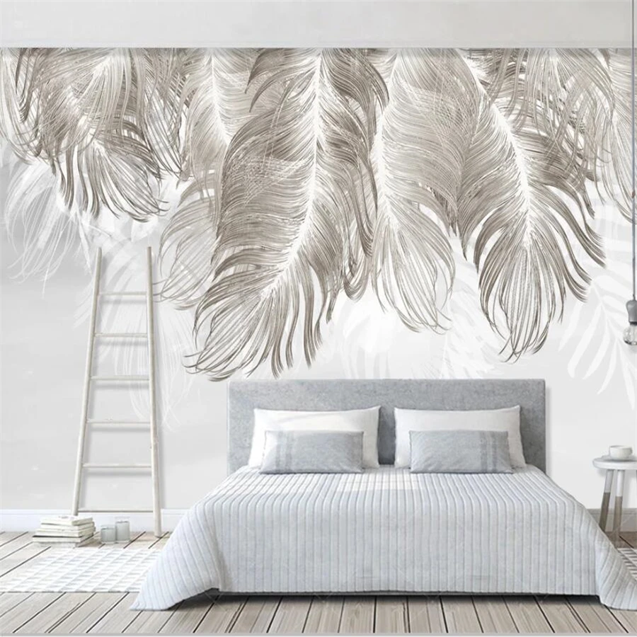 Custom wallpaper 3d photo mural papel de parede Nordic style wall simple and elegant mural blues feather living room wallpapers