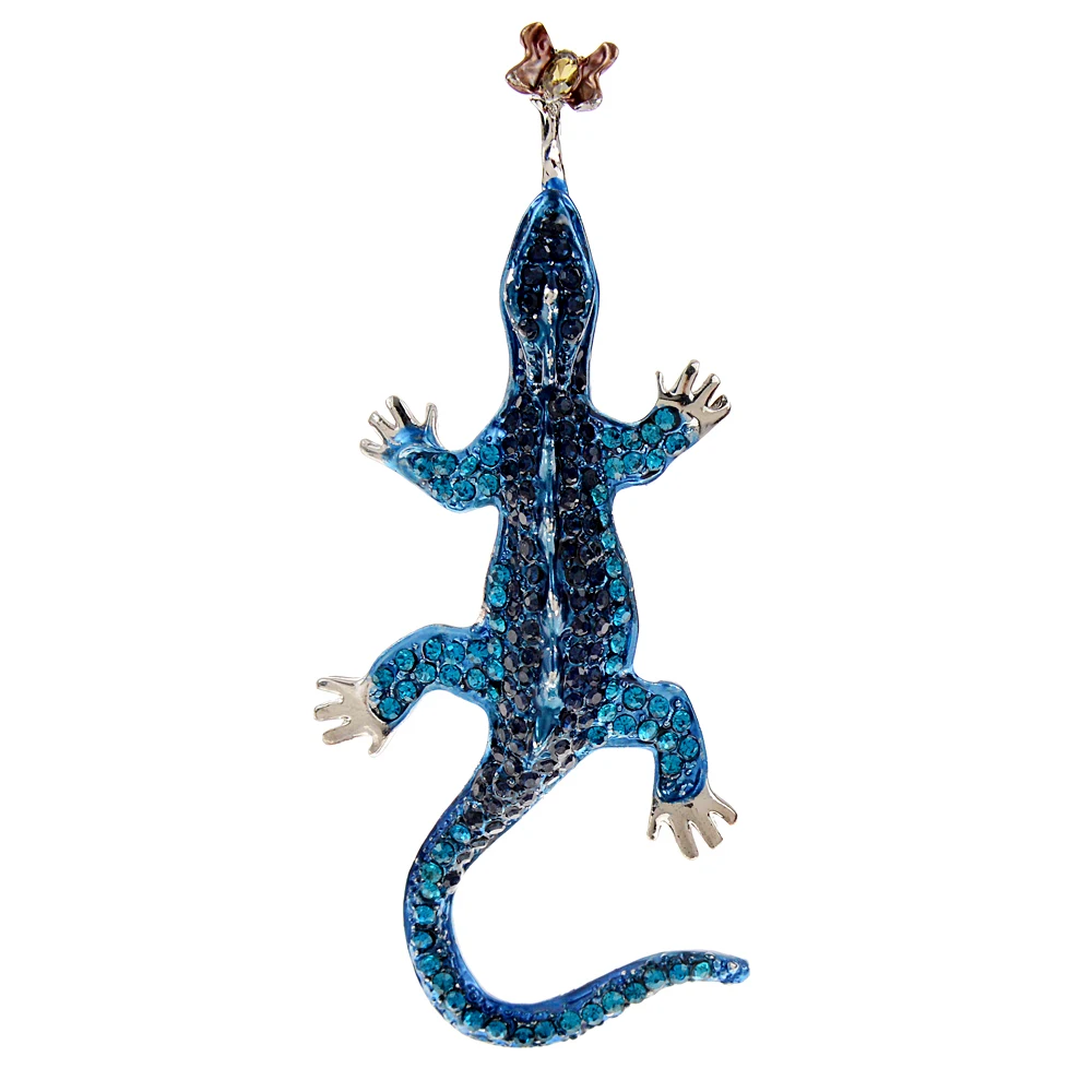 CINDY XIANG Lizard Preying On Moths Brooch Rhinestone Gecko Pin Animal Design Fashion Jewelry Winter Coat Accessories 3 Colors