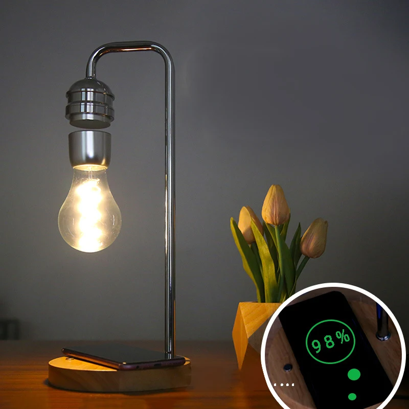 Bombilla LED inalámbrica flotante levitante magnética con cargador inalámbrico para lámpara de escritorio, decoración de habitación u oficina, regalos únicos