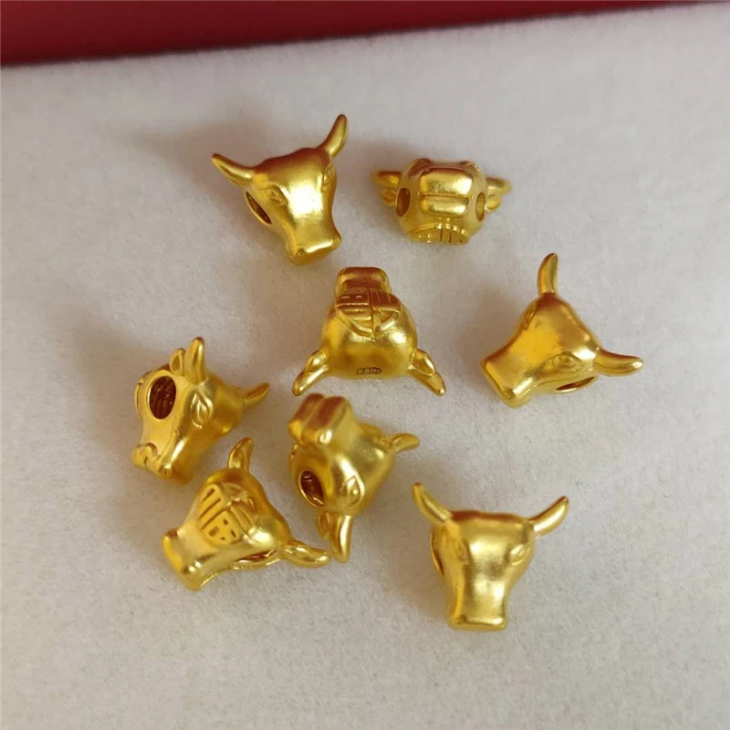 

1PCS New Solid Pure 24Kt 3D Yellow Gold Pendant Women FU Cow Bead Pendant 0.1-0.2g 10*8mm